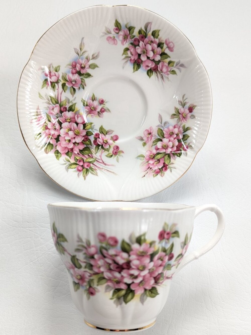 Royal Albert Blossom Time Apple Blossom Teacup & Saucer Bone China England Gilt